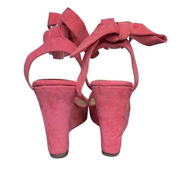 JustFab "Trina" Coral Colored Wedge Sandals, Lace-Up Tie, 4" Heel, Size 8 - Picture 4 of 10